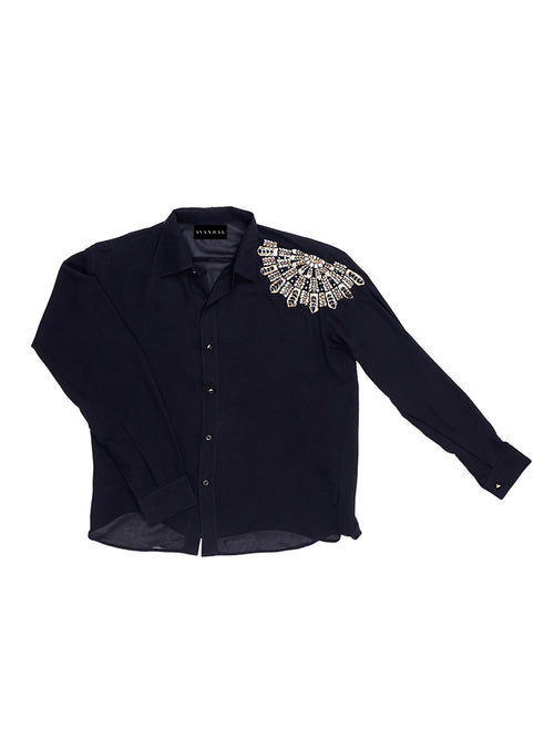 Black Embroidered Georgette Shirt